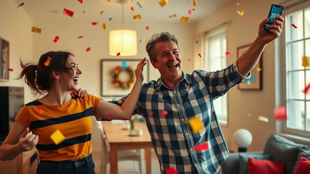 Couple celebrating a lottery win
